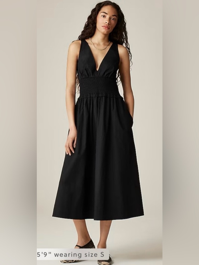 J.Crew Plunge Smocked-Waist Dress In Cotton Poplin